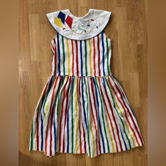 Ashton Connor Other - Ashton Connor Vintage Kite Appliqué Rainbow Striped Bib Dress Sz 10 USA made